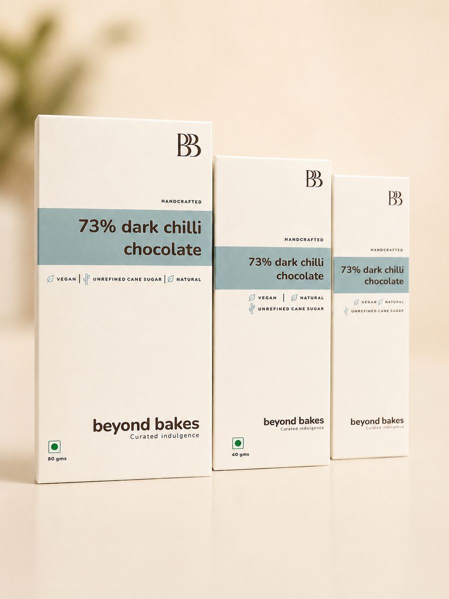 Beyond Bakes 73% dark chilli chocolate, three sizes